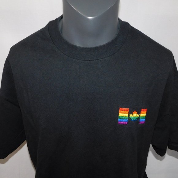 Mens XL Embroidered Canada PRIDE FLAG Black T Shirt LGBTQ - Picture 5 of 6